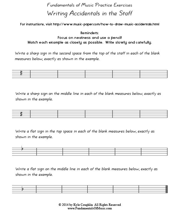 Practice exercises for writing accidentals